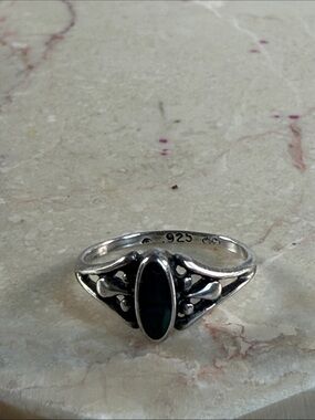 Navajo Indian Sterling Silver 925 Black Onyx Marquise Ring, Size 7